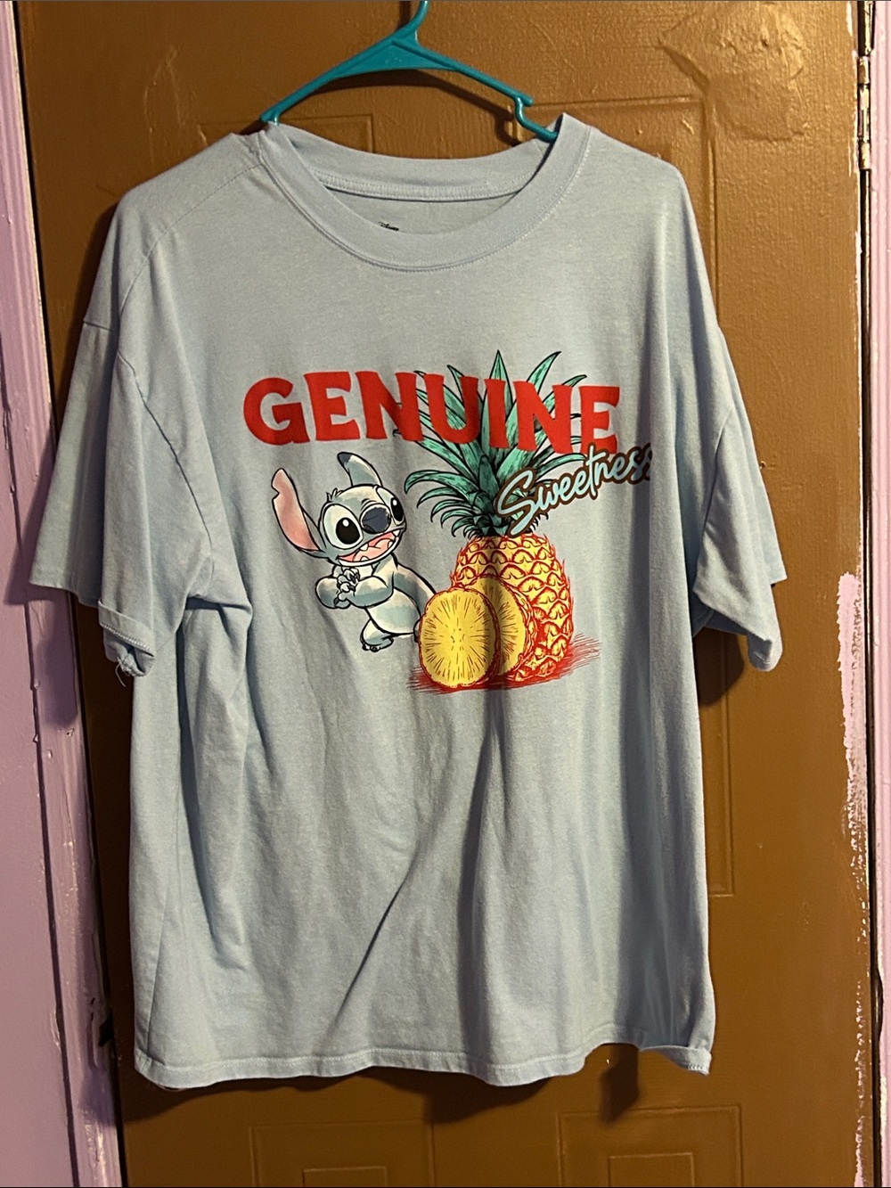 Disney Light Blue 'Genuine Sweetness' Pineapple & Stitch Graphic Tee